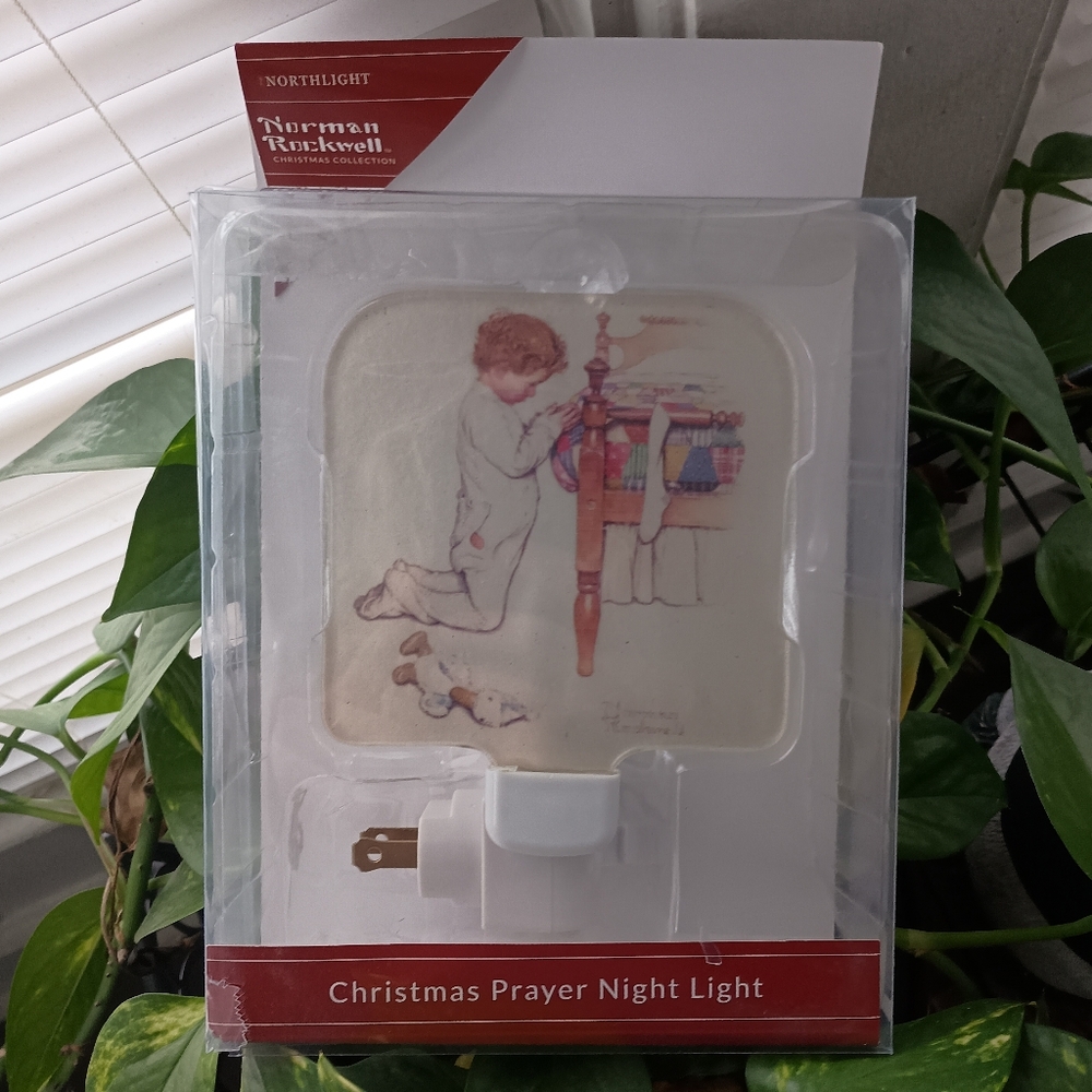 [Norman Rockwell] 🎄 "A Christmas Prayer" Glass Night Light 6" New in Box